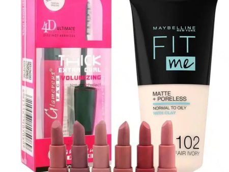 Complete Makeup Look: Miss Rose Lipsticks, Maybelline Fit Me Foundation & Glamourous Curl Mascara | Dermatologists.pk Online now