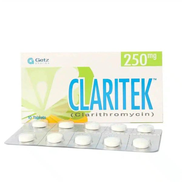 Claritek Tablets 250mg (Clarithromycin) | 10 Tablets |- Getz Pharma | Dermatologists.pk Fashion