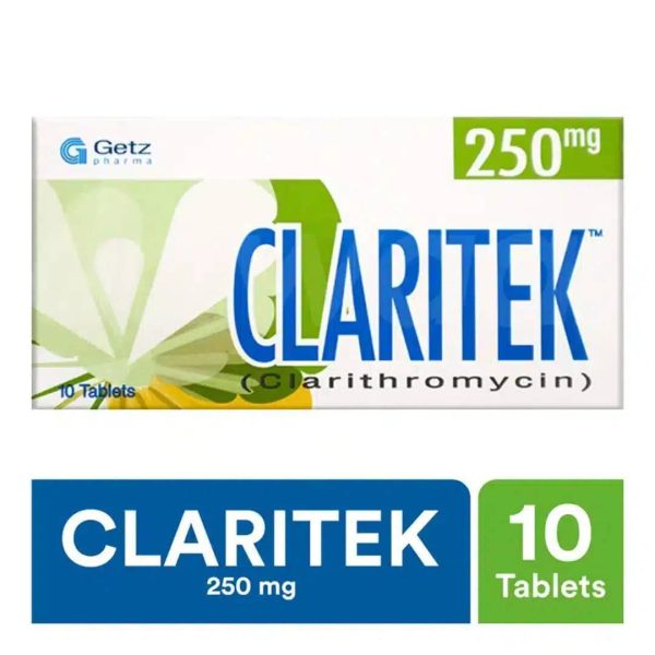 Claritek Tablets 250mg (Clarithromycin) | 10 Tablets |- Getz Pharma | Dermatologists.pk Fashion