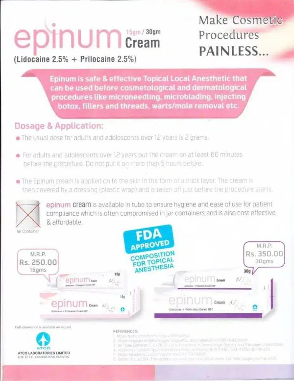 Epinum Cream (Lidocaine Prilocaine) 30g Hot on Sale