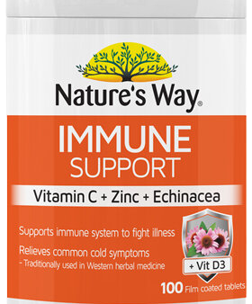 Nature s Way Immune Support Vitamin C + Zinc + Echinacea 100Tab Bottle Online Sale